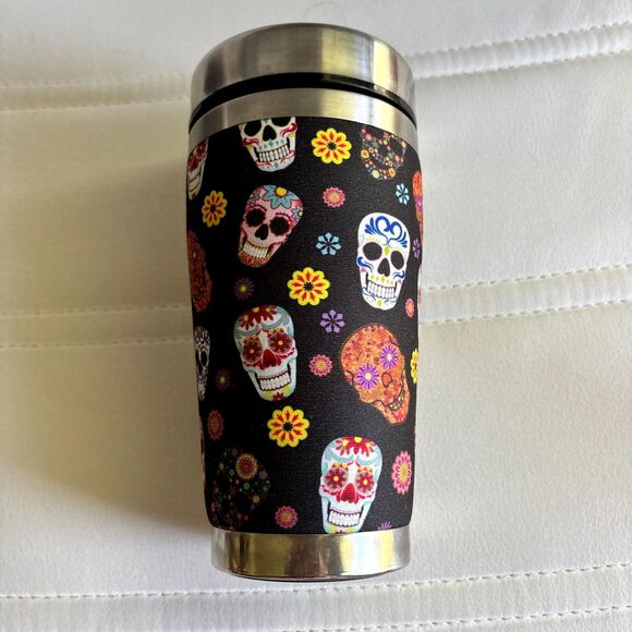 MUGZIE 16 oz. Tumbler Water Proof Insulated Day Of The Dead Sugar Skull Cover - Picture 1 of 6